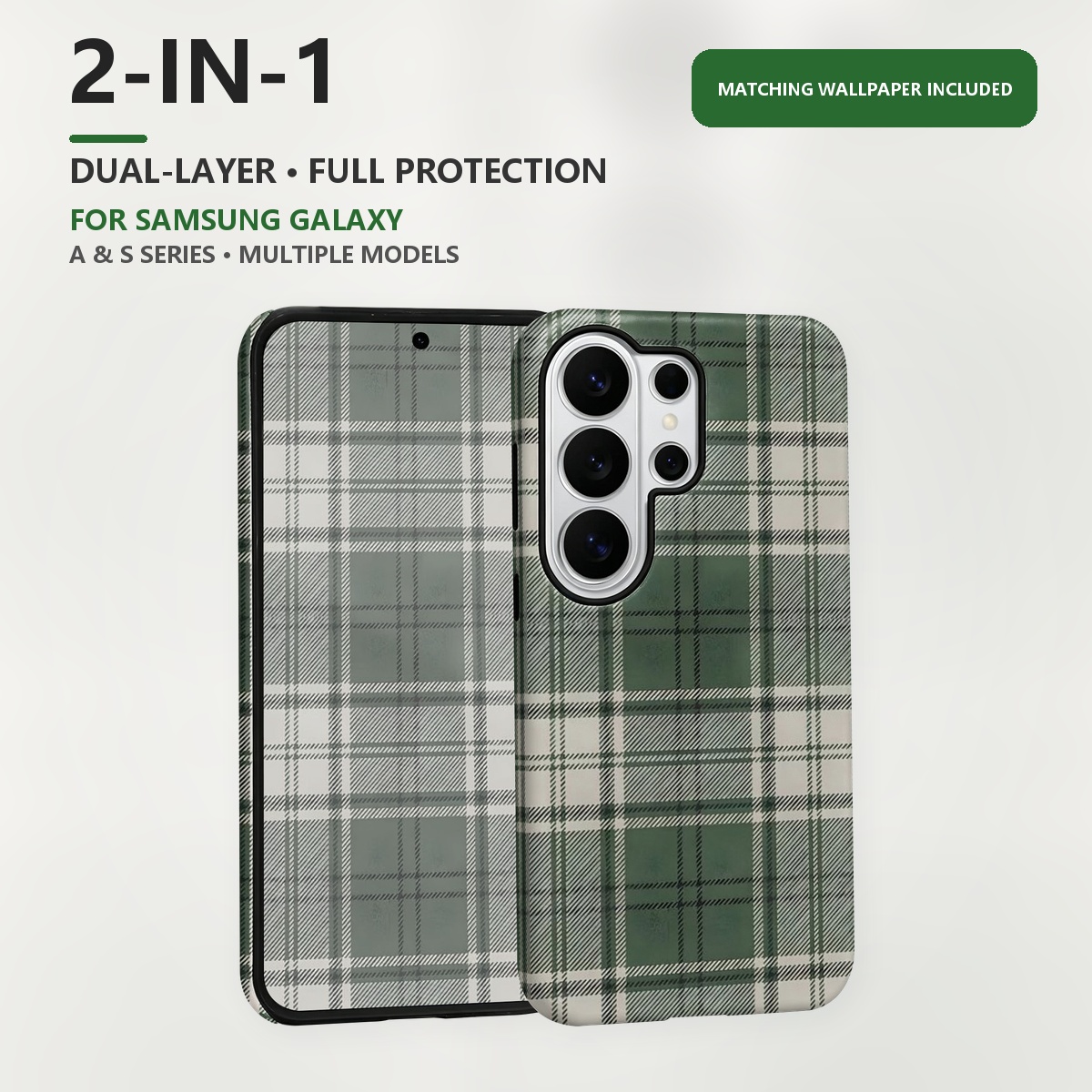 Phone Cases Green - Green Plaid Pattern 2-in-1 Dual-Layer Phone