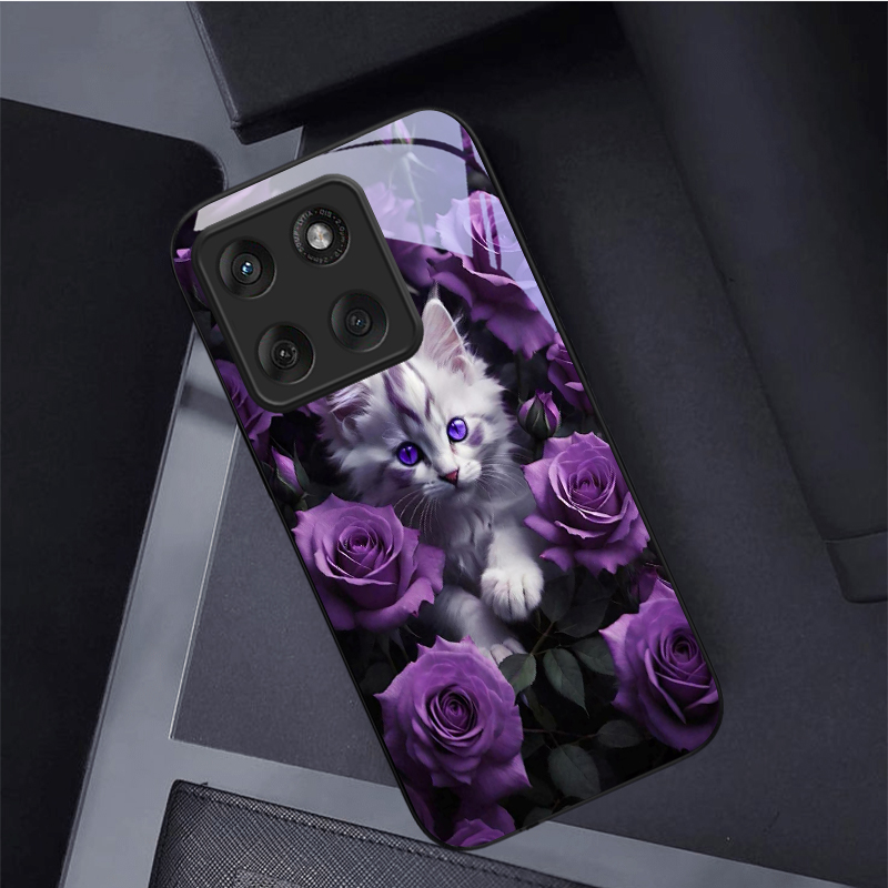Kitten Purple Roses Black Glas - Phone Cases Purple 评论和价格