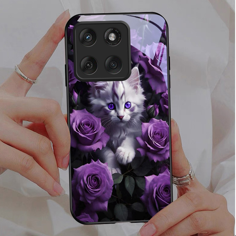 Kitten Purple Roses Black Glas - Phone Cases Purple 评论和价格
