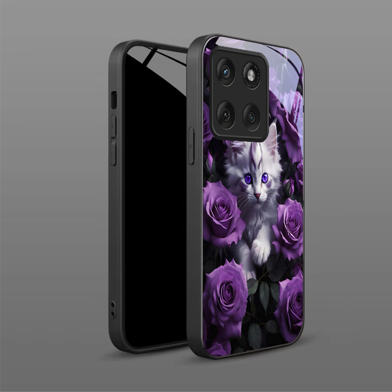 Kitten Purple Roses Black Glas - Phone Cases Purple 评论和价格