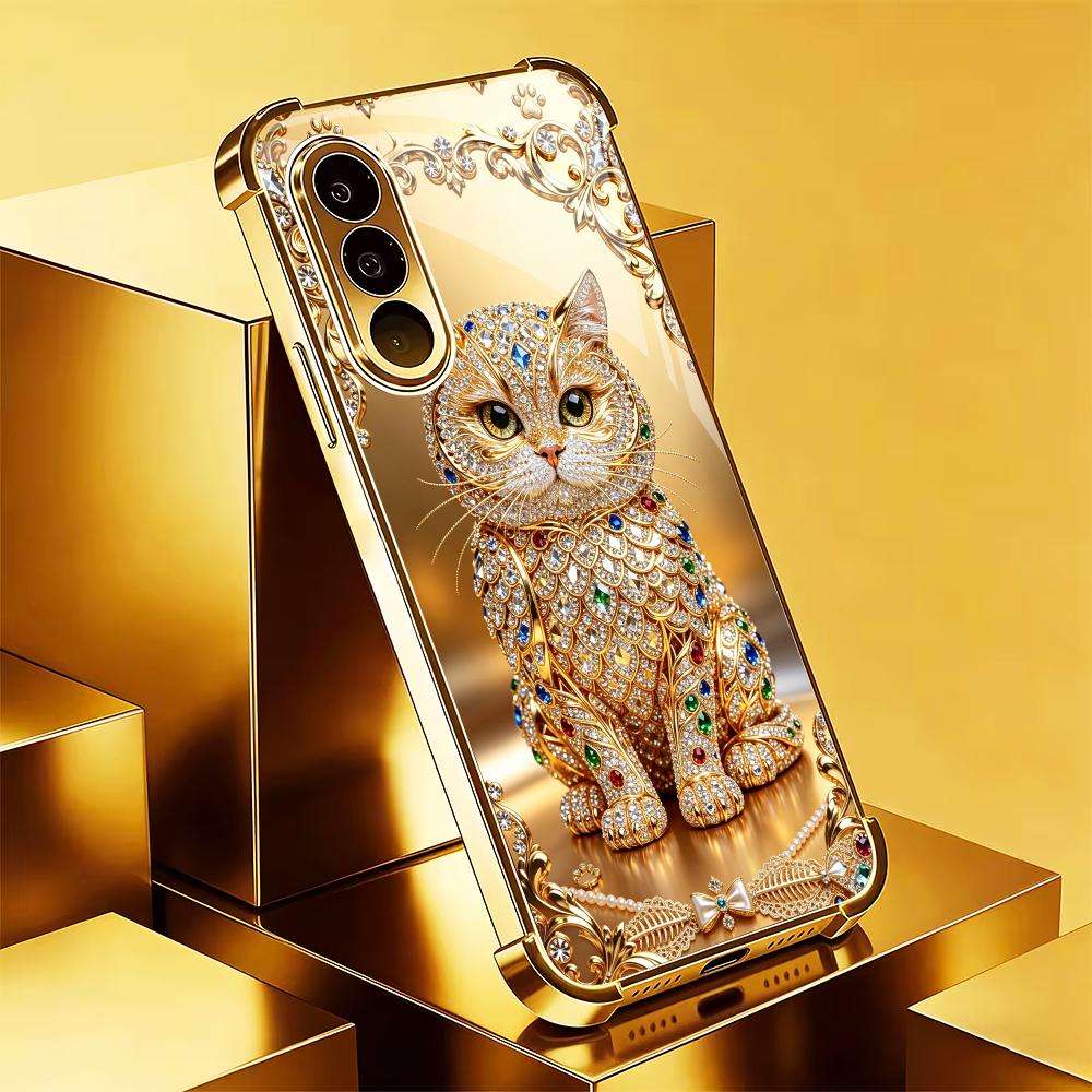 Cute gemstone gold cat Tempere - Phone Cases Metal 评论和价格