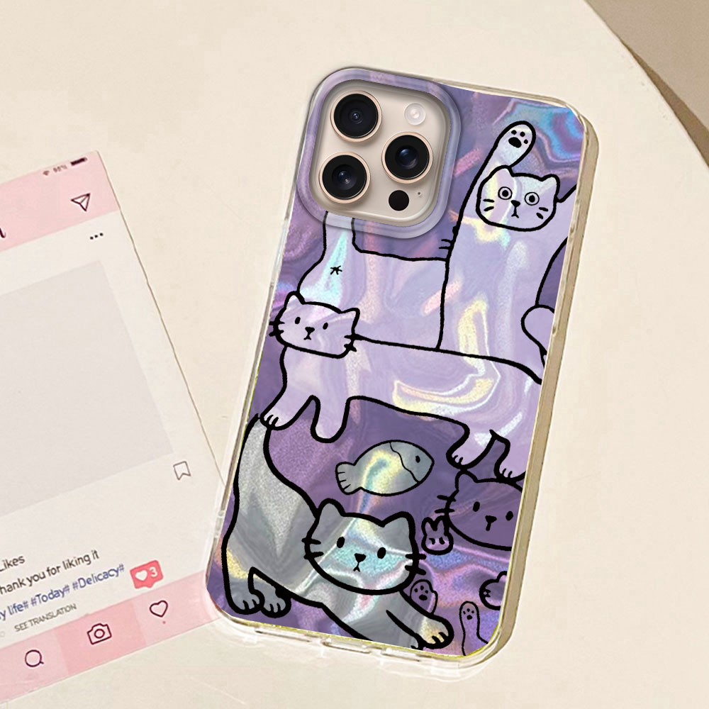 Purple Line Cat Fish Water Tex - Phone Cases Purple 评论和价格